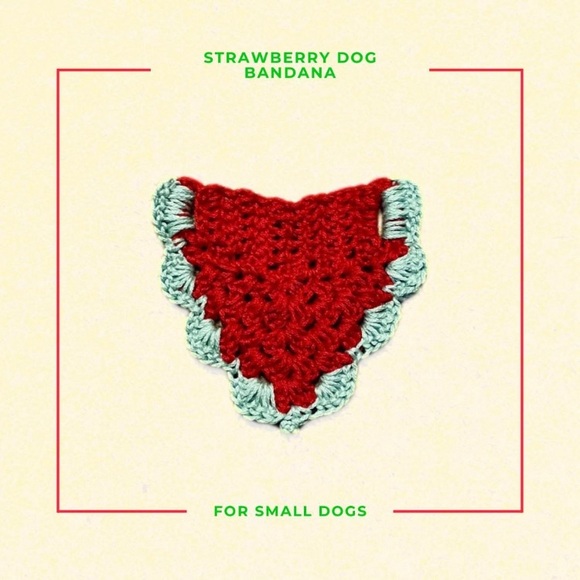 Strawberry Dog Bandana | Handmade Crochet Cotton Bandana - Picture 4 of 5